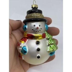 Vintage Unique Treasures Glass SNOWMAN Christmas 3.5 Ornament